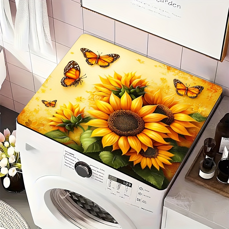 TEMU 1pc Washing Machine Dryer Protector Pad - Sunflower And Pattern Heat Insulation Mat, Durable Appliance Dust-proof Pad, Suitable For Kitchen,