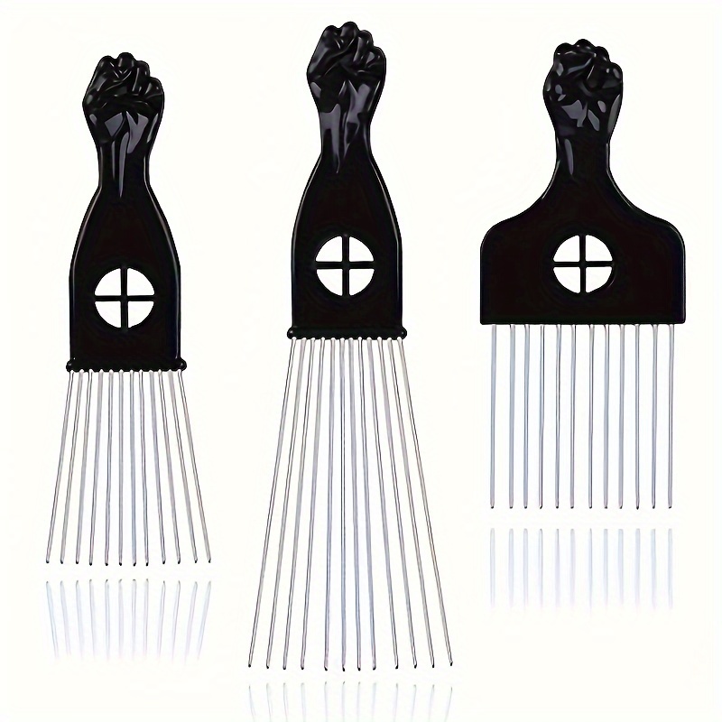 

3pcs Stainless Steel Afro Hair Picks With Ergonomic Abs Handles - Metal Combs For , Ideal For Curly & Braids