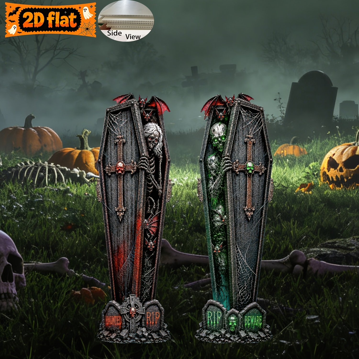 2d Flat, [2d Flat] 2d Flat Halloween Yard Sign And Set, Horror Cemetery Tombstone Markers, Gray Tombstone Elements Lawn Decorations, Outdoor Party Supplies, A Spooky Atmosphere , 2d Flat