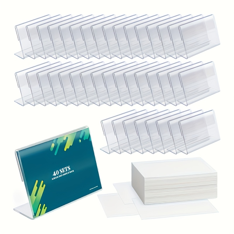 TEMU 40 Mini Supports de Plaque en Acrylique, Incluant 40 Étiquettes Transparentes, Supports de Prix, Supports de Bureau, Supports de Plaque en