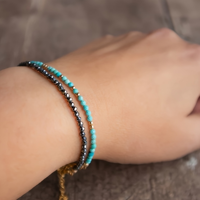 3mm Hematite Beaded Bracelet, Adjustable Minimalist Design