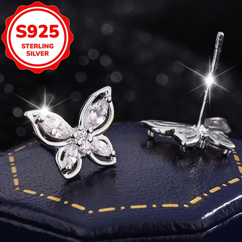 Women's S925 Sterling Silver Butterfly Stud Earrings