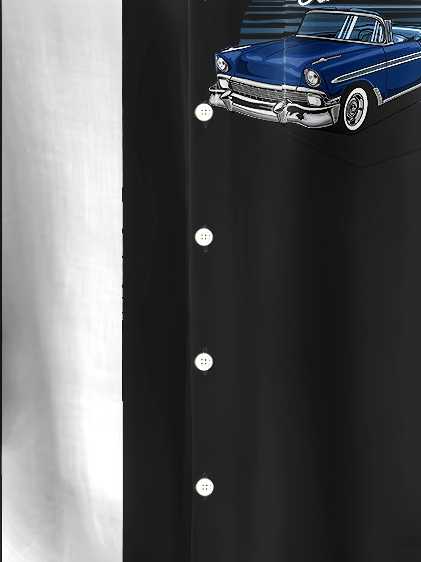 Men'S Plus Size Vintage Car Graphic Button-Up Shirt - Blue & White Checkered, Short Sleeve, Casual Summer Shirt with Front Pocket, Casual Summer Wear|Vintage Car Print|Short Sleeve Shirt