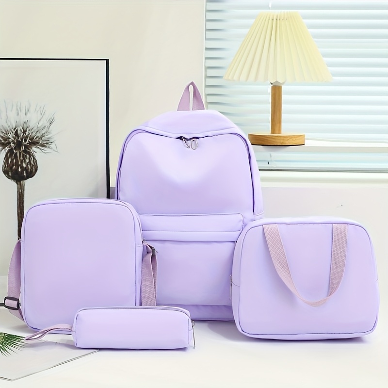 Mochila de 4 piezas, bolso cruzado, bolso y bolso para bolígrafo, mochilas de viaje informales clásicas de color sólido para hombres y mujeres, mochila de gran capacidad, mochilas escolares, bolsas para libros para niñas y estudiantes, mochila grande para estudiantes escolares de estilo preppy - Imagen 17