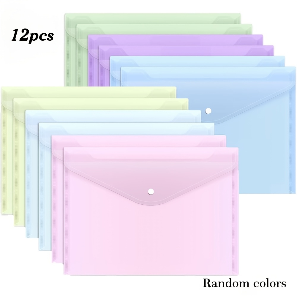 TEMU Classeurs Durables en Plastique PP 12 pièces, Format A4/Lettre, Chemises à Fermeture Pression Réutilisables, Couleur Aléatoire, Rangement de