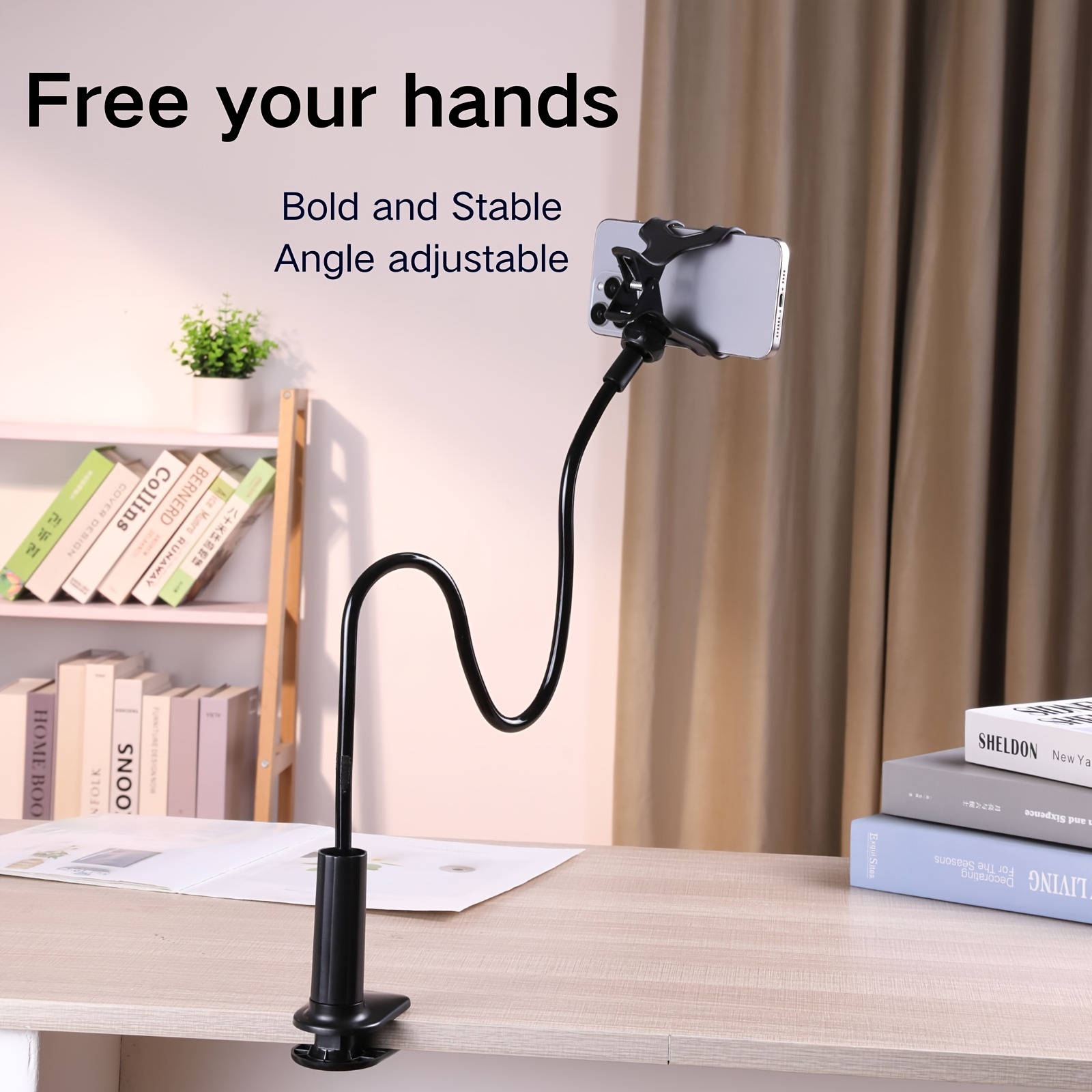 

1pc Cell Phone Clip On Stand Holder - With Grip Flexible Long Arm Lazy Bracket Mount Clamp For Iphone Max, 12 13 14