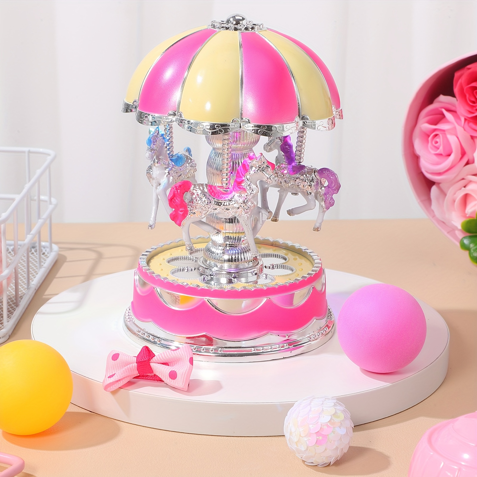 TEMU Carousel Music Box With 3d Decor Statue Ornament For Wedding, Birthday, Holiday Party, Living Room, Office Decoration Gift