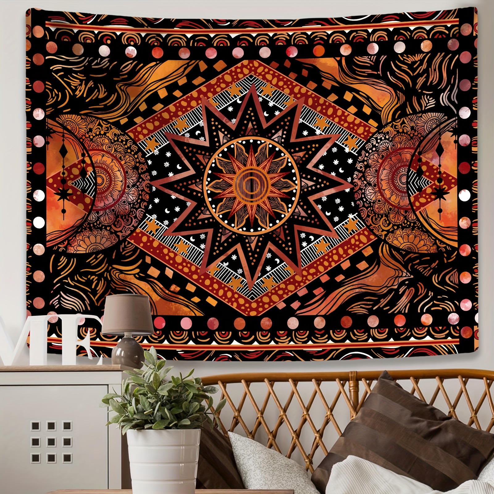 

Orange Sun And Moon Tapestry Wall Hanging, Indie Hippie Mandala Cool Wall Tapestries, Aesthetic Tapestry For Bedroom Living Room Dorm