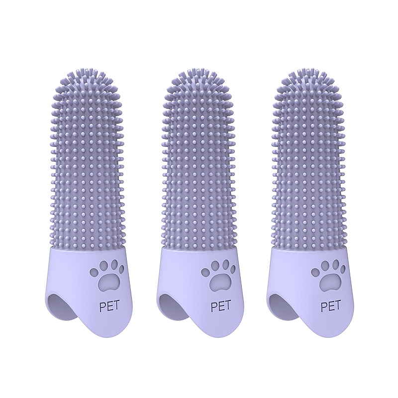 Image of 3pcs Silicone Pet Toothbrushes, Soft Bristle, 360° Full- For Plaque Prevention, With Finger Covers, Material, For Dogs And Cats, Oral Care Finger Brushes Without Battery