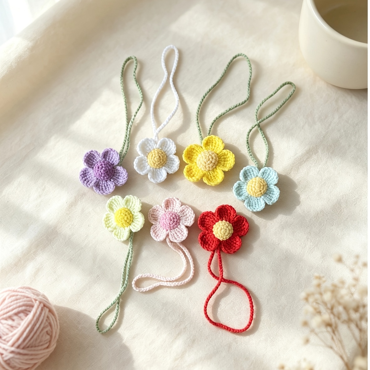 Handmade Crochet Flower Pendant for Bag Charms