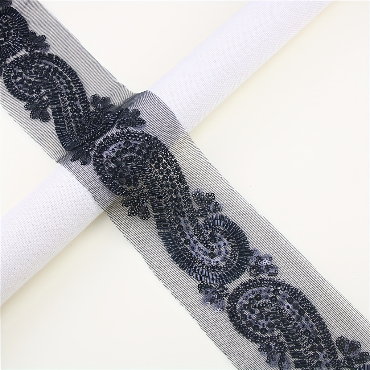 Mesh Sequin Bead Embroidery Heavy-Duty Lace for DIY Accessories