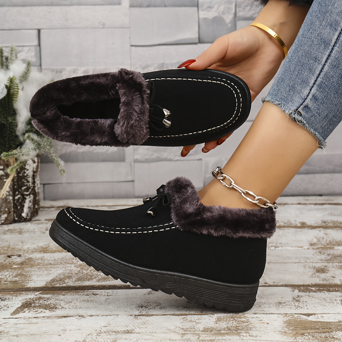 womens thick fleece lined non slip warm shoes for winter slide on indoor outdoor casual ankle boots comfortable flat bottom short snowboot winter boots for women elegant classy boots with heels wide width boots for women winter boots for women high quality snow chunky shoes for women black cn36 eu35 5 11