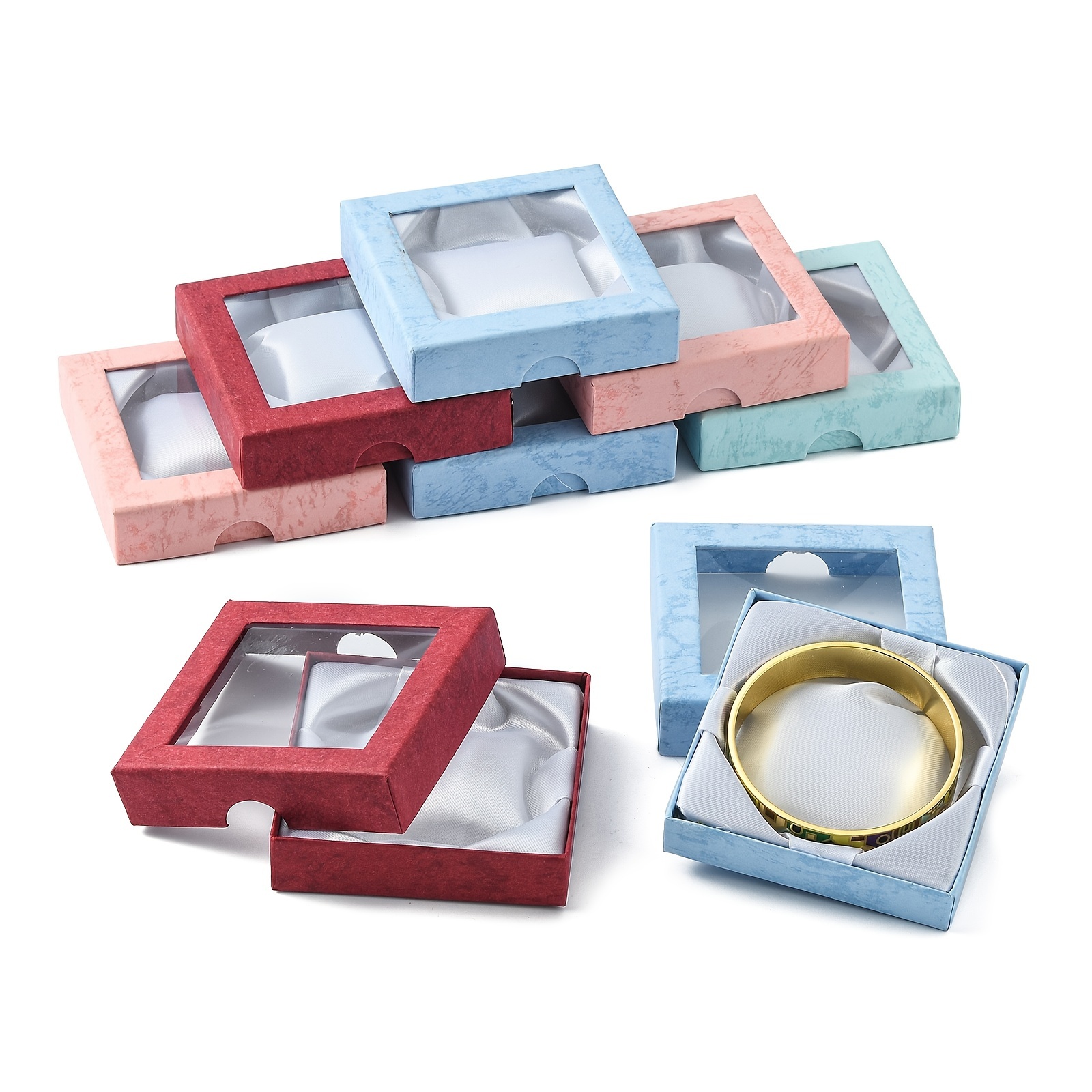 E-shop 12er-Set Papierarmbandboxen in Mischfarben, Quadratische Schmuckgeschenkboxen für Armbänder und Halsketten - Kleine Geschenkverpackungen für