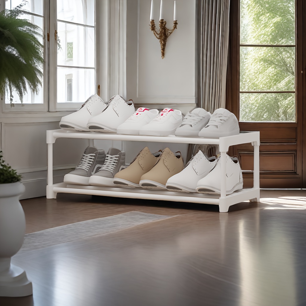 1pc 2-Tier Shoe Rack 7.9" Tall Stackable Shoe Shelf, Home Shoes Storage Organizer, Large Capacity, For Shoes, Short Boots, Entryway, Hallway, And Short Wardrobe