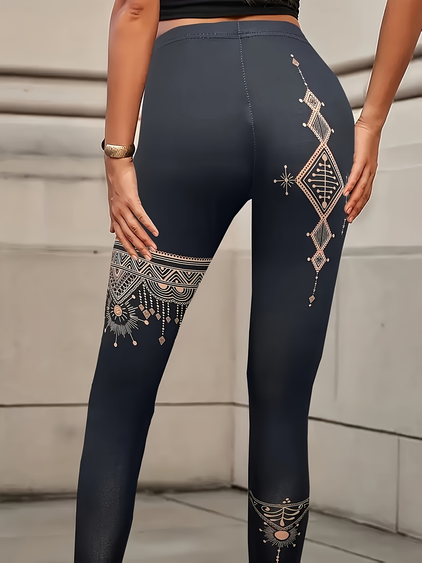 womens high waisted stretch leggings elegant geometric print