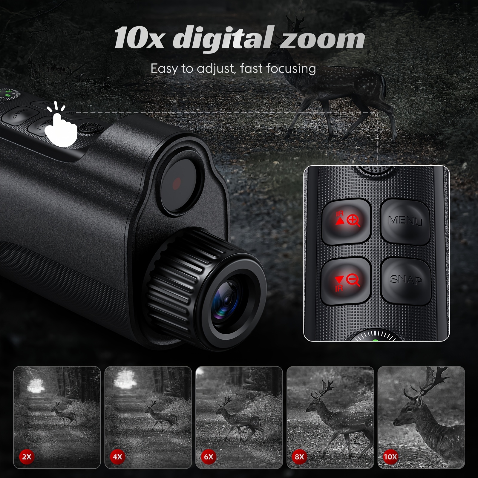 5W 1080P Digital Night Vision Monocular with 10X Zoom, 2" Screen, 2600 ft Range for Hunting and Security