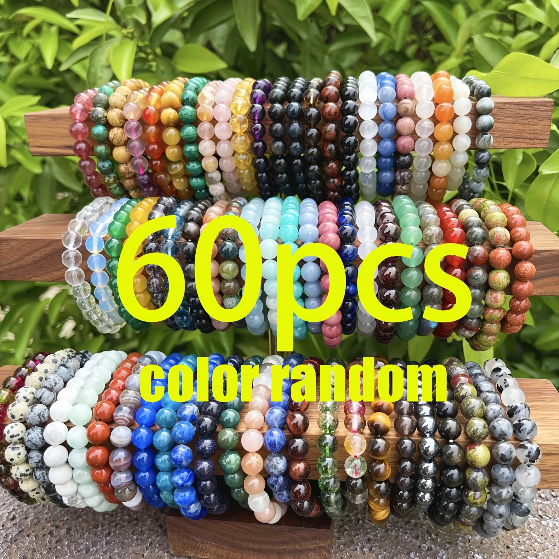 Image of 60pcs Randomcolor Bohemian Handmade Beaded Bracelet Set, Colorful Crackle Beads Women's Bracelet, Vacation And Daily Parties
