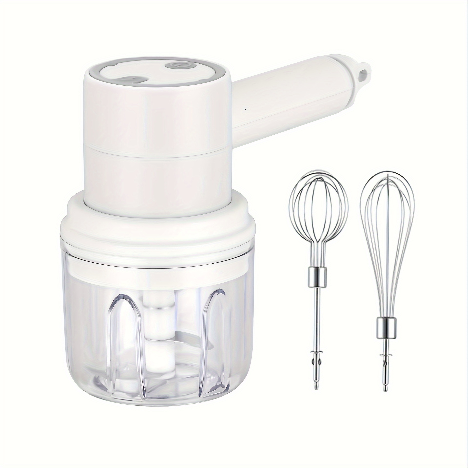 cordless electric garlic chopper and egg whisk a 2 in 1 hand mixer   usb rechargeable this set features a   adjustable egg beater and garlic mincer ideal for baking making cakes   butter tarts and chopping onions vegetables ginger and fruits Product details 9