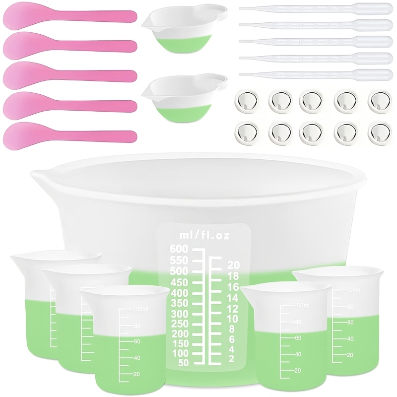 TEMU Gobelets doseurs en silicone pour fournitures de résine, kit de gobelets à résine avec gobelets de mélange de 600 ml et 100 ml et outils,
