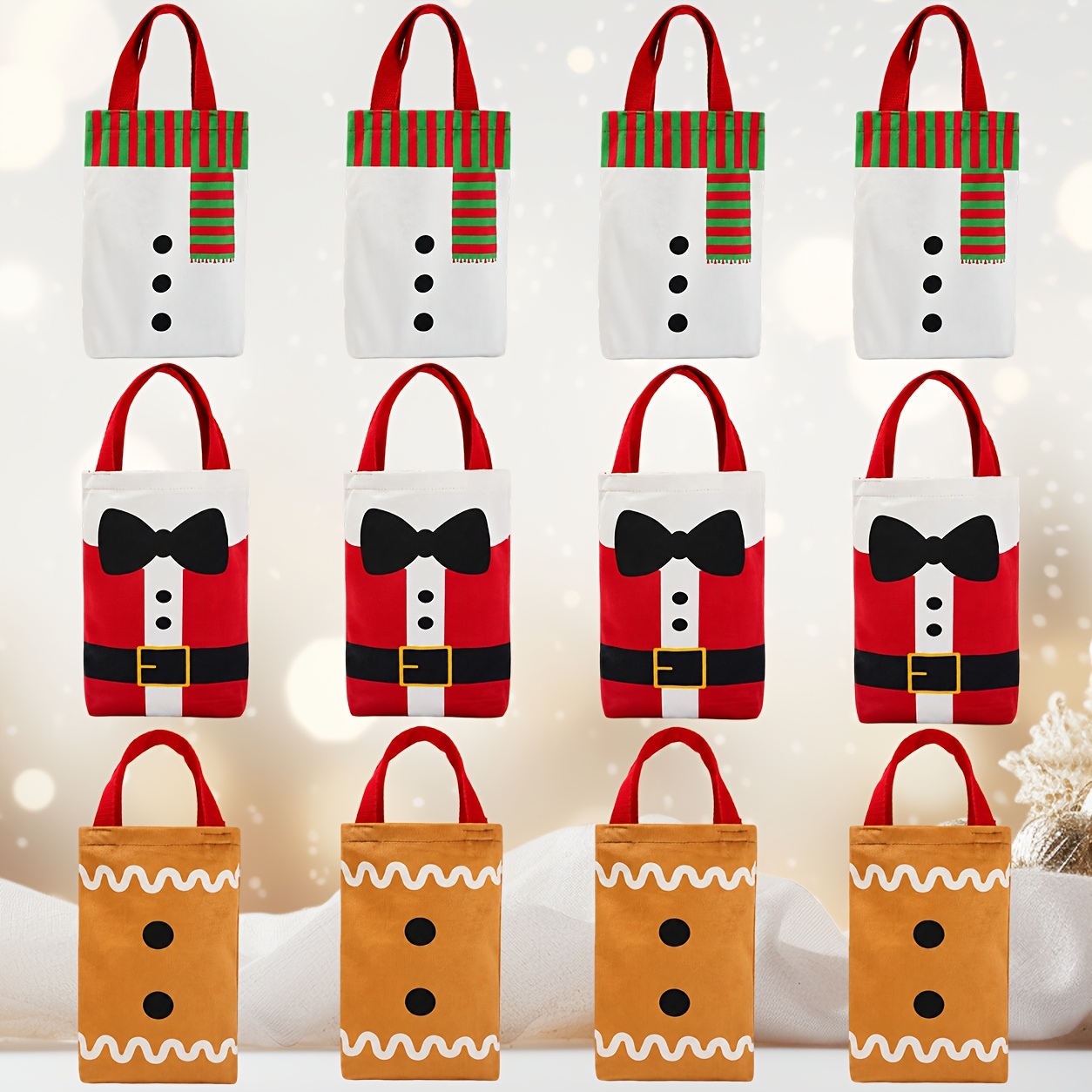TEMU 12pcs Christmas Gift Tote Bags, Bulk Velvet Reusable Fabric Christmas Tote Bags With Handles, Christmas Gift Bags, Small Candy Goodie Bags For