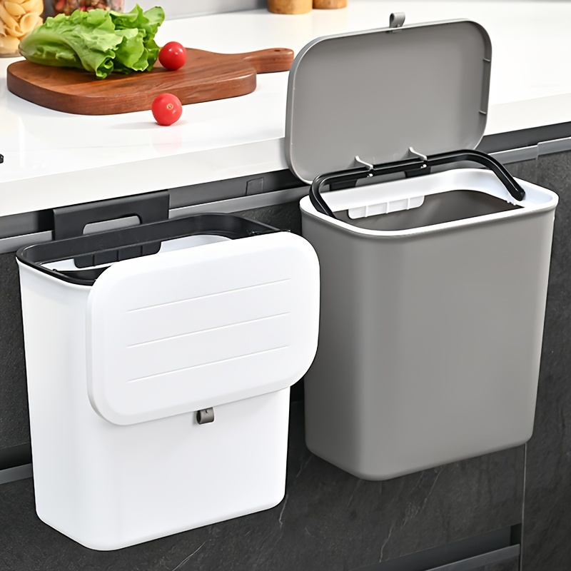 

1pc Kitchen Wall-mounted Trash Can With Hook, Large Capacity Plastic Odor-sealing Waste Bin, Rectangle Shape, No Electricity Needed