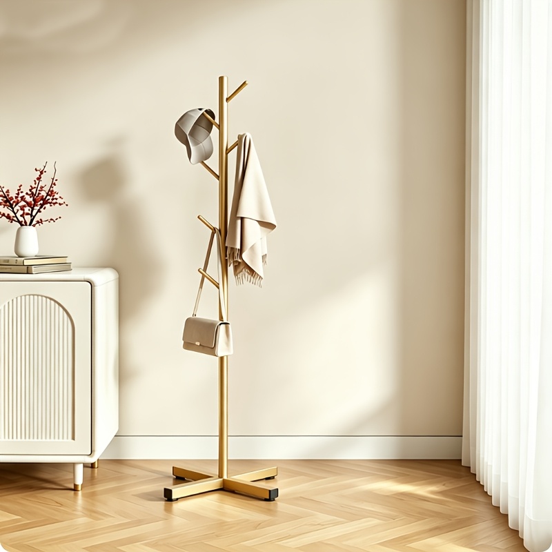 TEMU Modern Metal Freestanding Coat Rack With 8 Hooks - Adjustable Sturdy Coat Tree For Coats, Bags, Hats, Multi-functional Space-saving Design, Easy