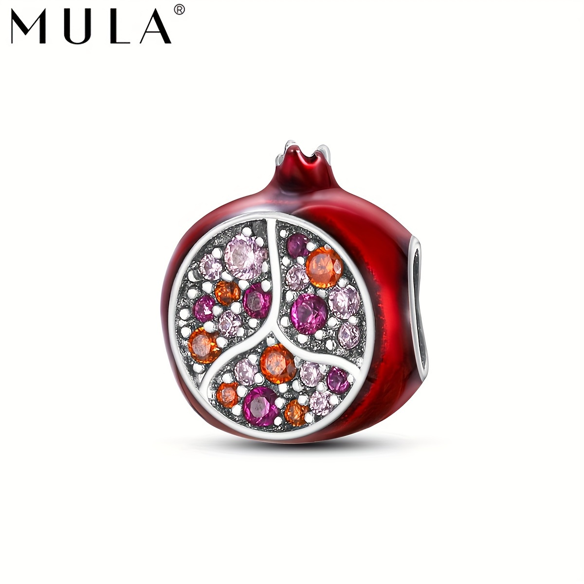 

Mula Brand Copper Charm With Sparkling Zirconia, Red Pomegranate Fruit Bead For Bracelets, 925 Silver Plated - Pack Of 1