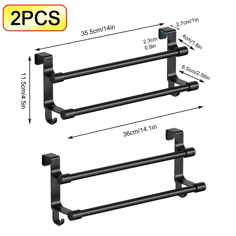 TEMU 2pcs Modern Kitchen Double-layer Towel Rack, No-drilling Design For . A Storage Rack Mounted Behind Cabinet Doors, Ideal For Organizing Towels,