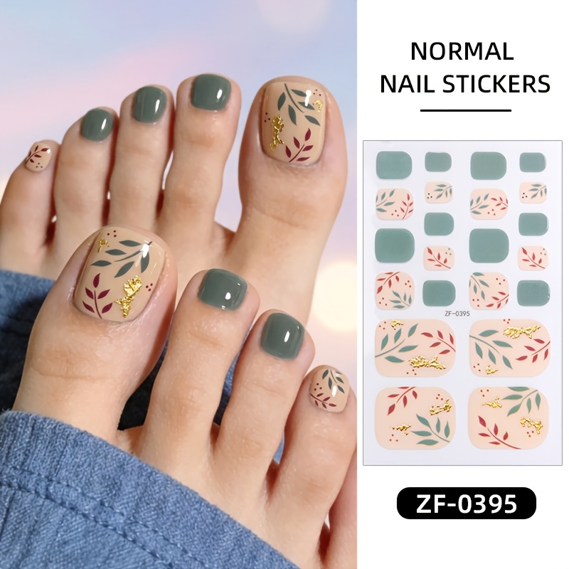 TEMU 1 hoja/4 hojas /Vinilos para uñas de los pies estilo coreano florales de , adecuados para desplazamientos, citas, salidas y - Tiras completas