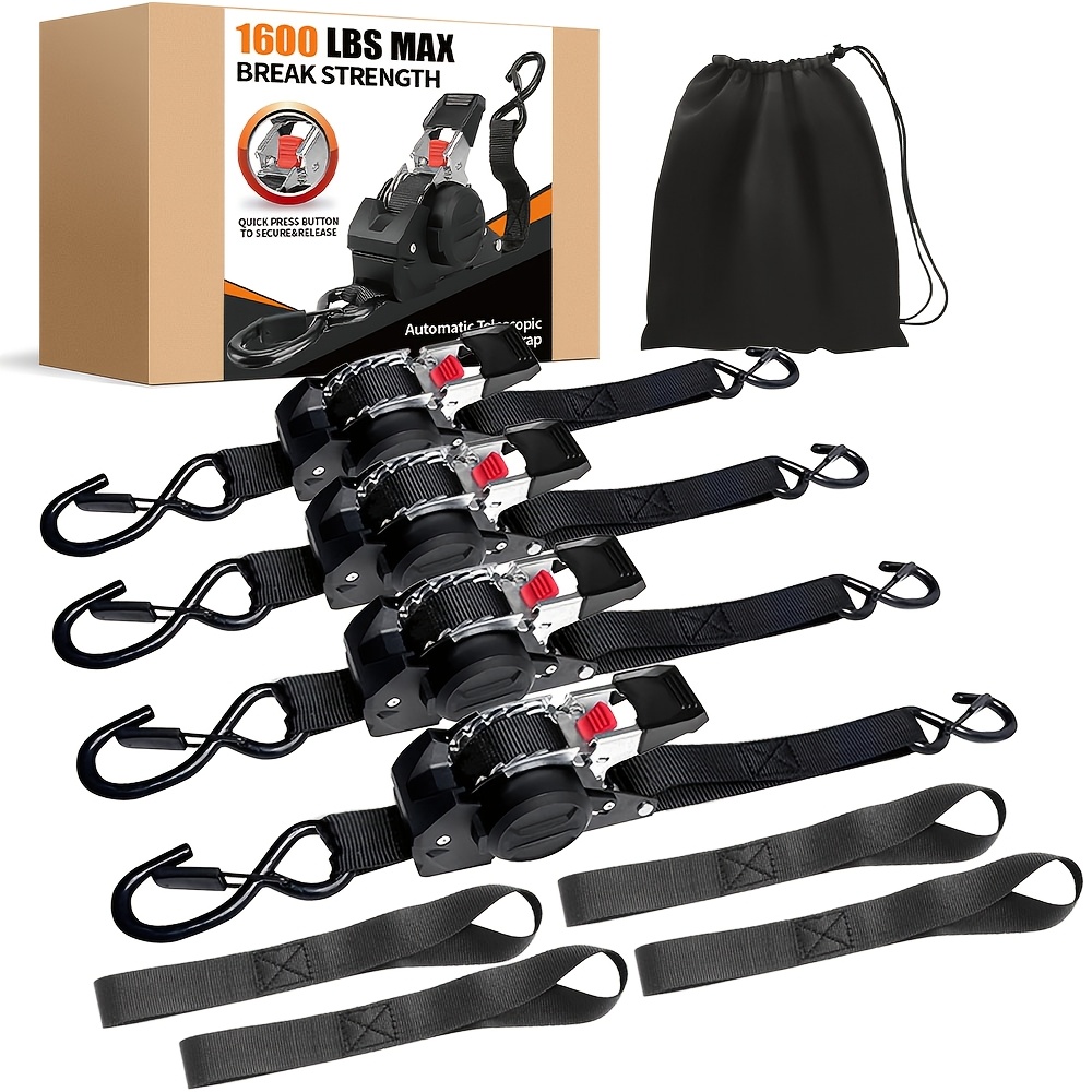 E-shop Hochleistungs-Automatik-Spanngurt-Set (4/2/1er-Pack), mit weichen Schlaufen und einer Aufbewahrungstasche, hergestellt aus ultra-langlebiger