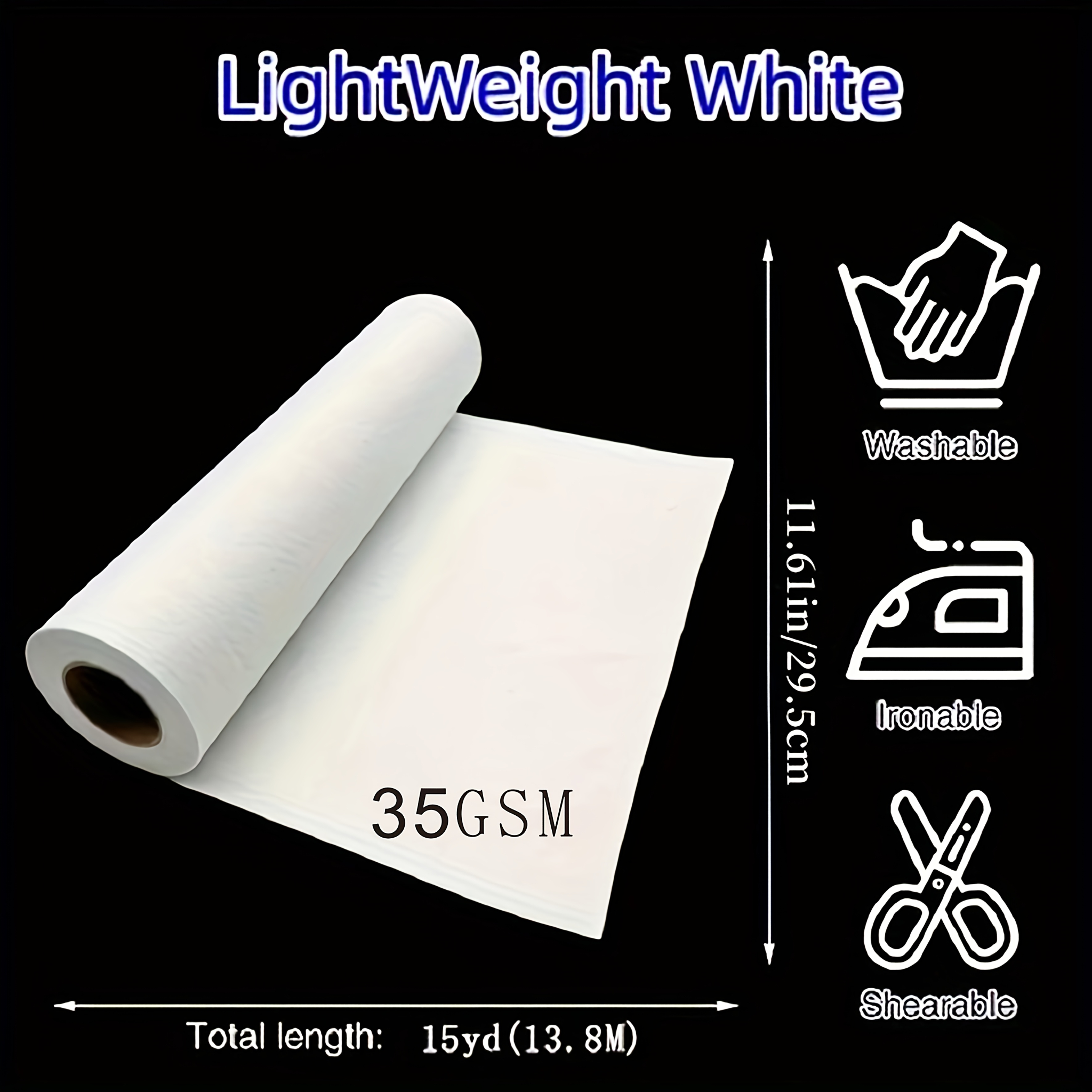 Image of 1 Roll, 11.61" X 15yd Iron-on Fusible Interfacing, For Sewing And Crafts - Lightweight Polyester Interfacing, For Clothing, Bags, And Home Decor Additions, For Quilting Interfacing, For Sewing Ironing