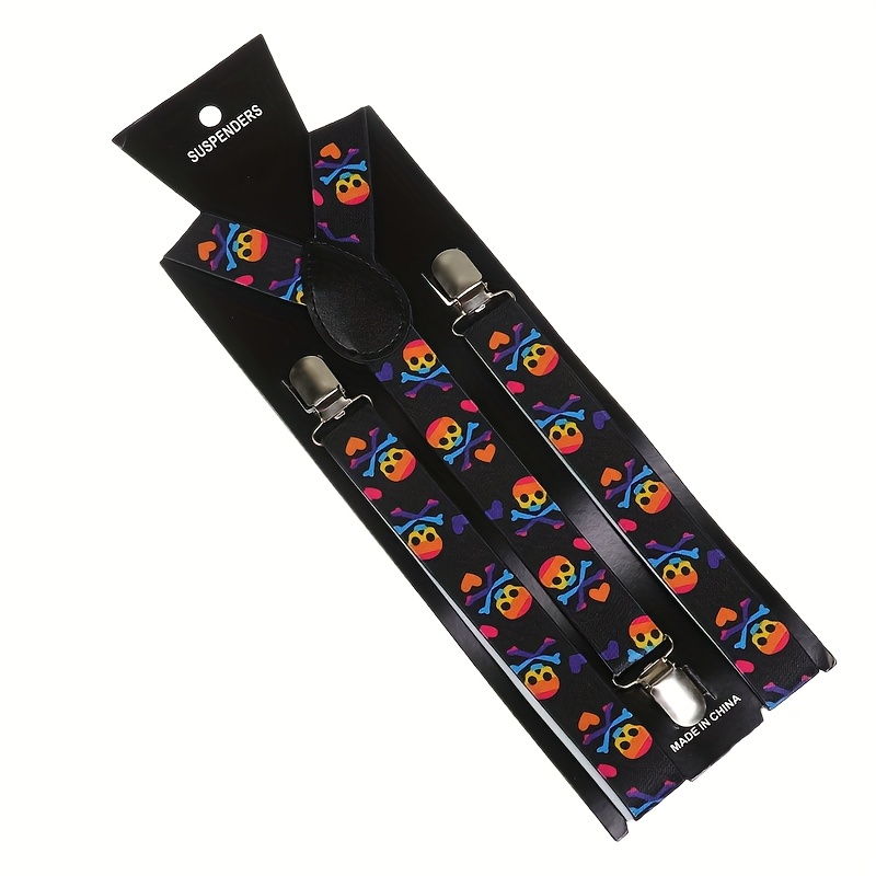TEMU Holiday Party Fashion Adult Suspenders Commute Suspenders Creative Print Elastic Band Suspenders 3-clip Pants Shirt Fixing Pants Hanger