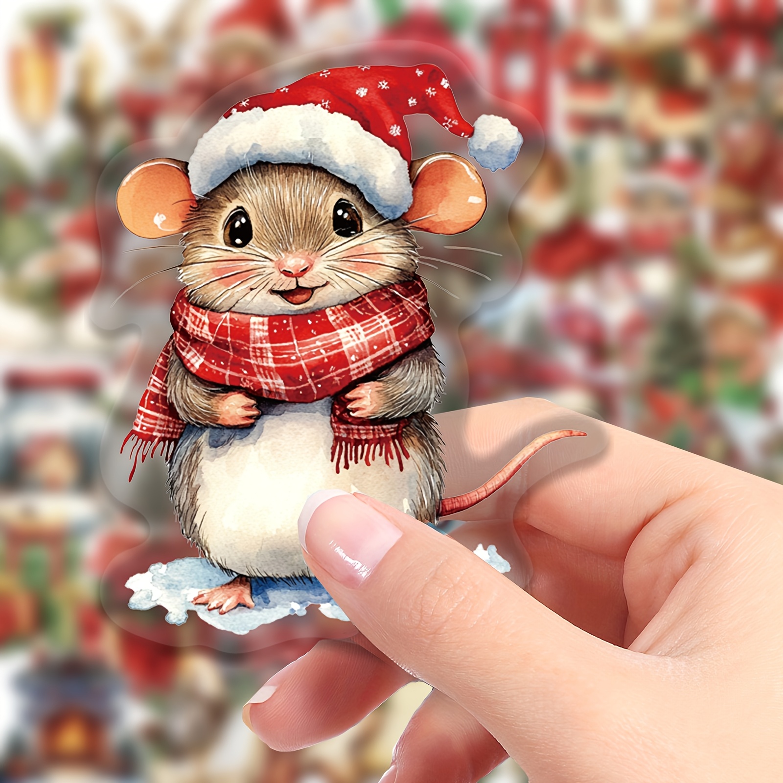Image of 50pcs Christmas Style Pet Material Laptop Stickers, Suitable For Tablets, Notebooks, Phone Cases, Suitcases, Water Bottles, Skateboards, Guitars, Doors, Safes, Helmets And Other Journal Stickers