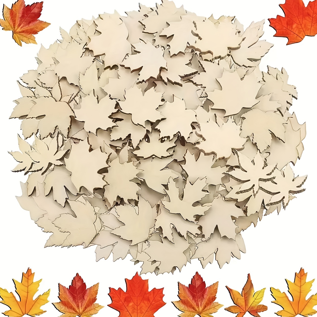 50pcs Of Mini Wooden Maple Leaf Cutouts For Thanksgiving Autumn Decorations
