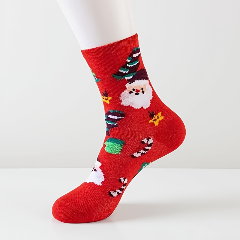 TEMU A Pair Of -themed Mid-calf Socks Featuring Santa Claus And Christmas Trees, Perfect For The Autumn And Winter