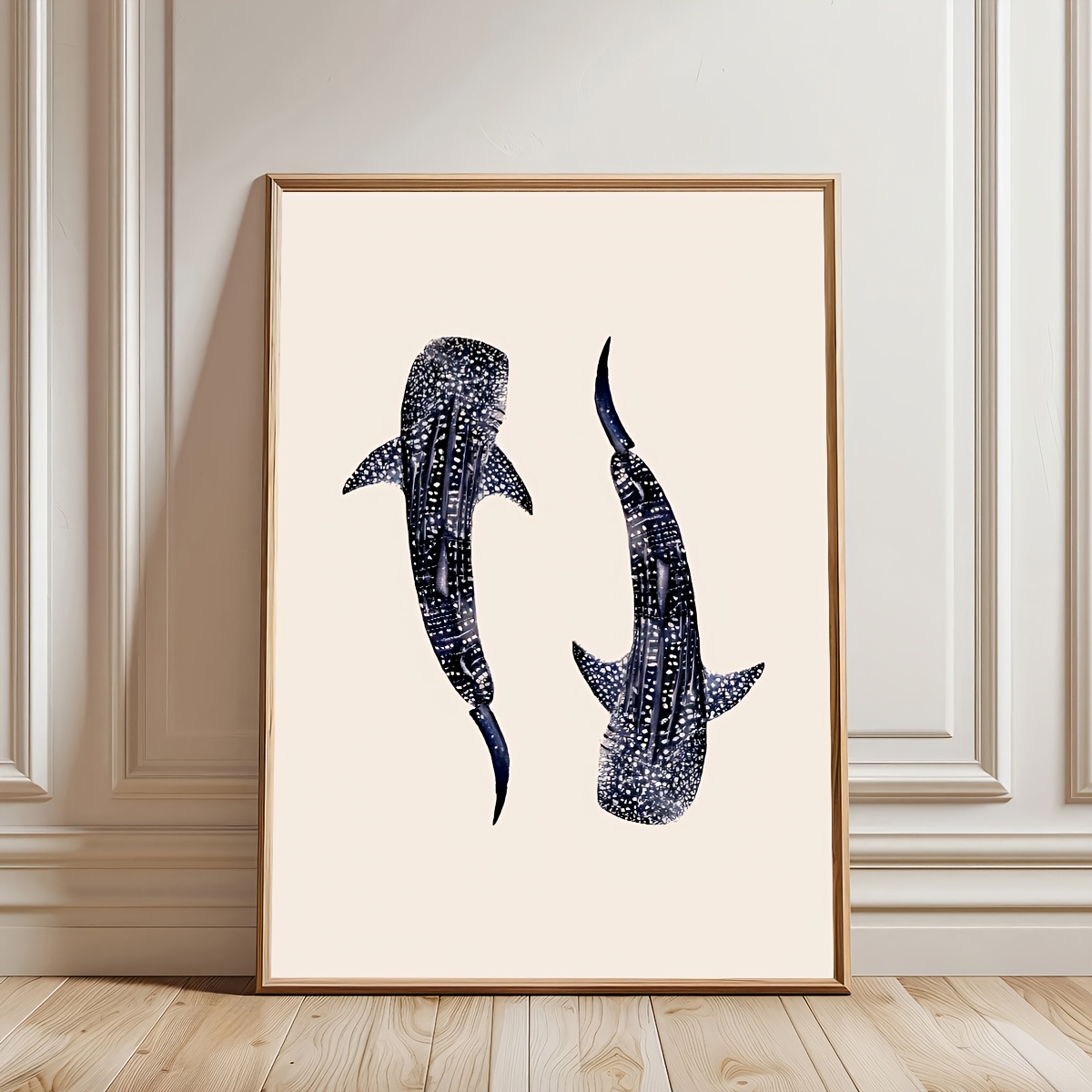 TEMU 2d Flat, 1pc Frameless Whale Shark Poster - Suitable For Rooms, Modern Marine Wall Art With Whale Shark & Shark, Reusable Canvas Painting For,