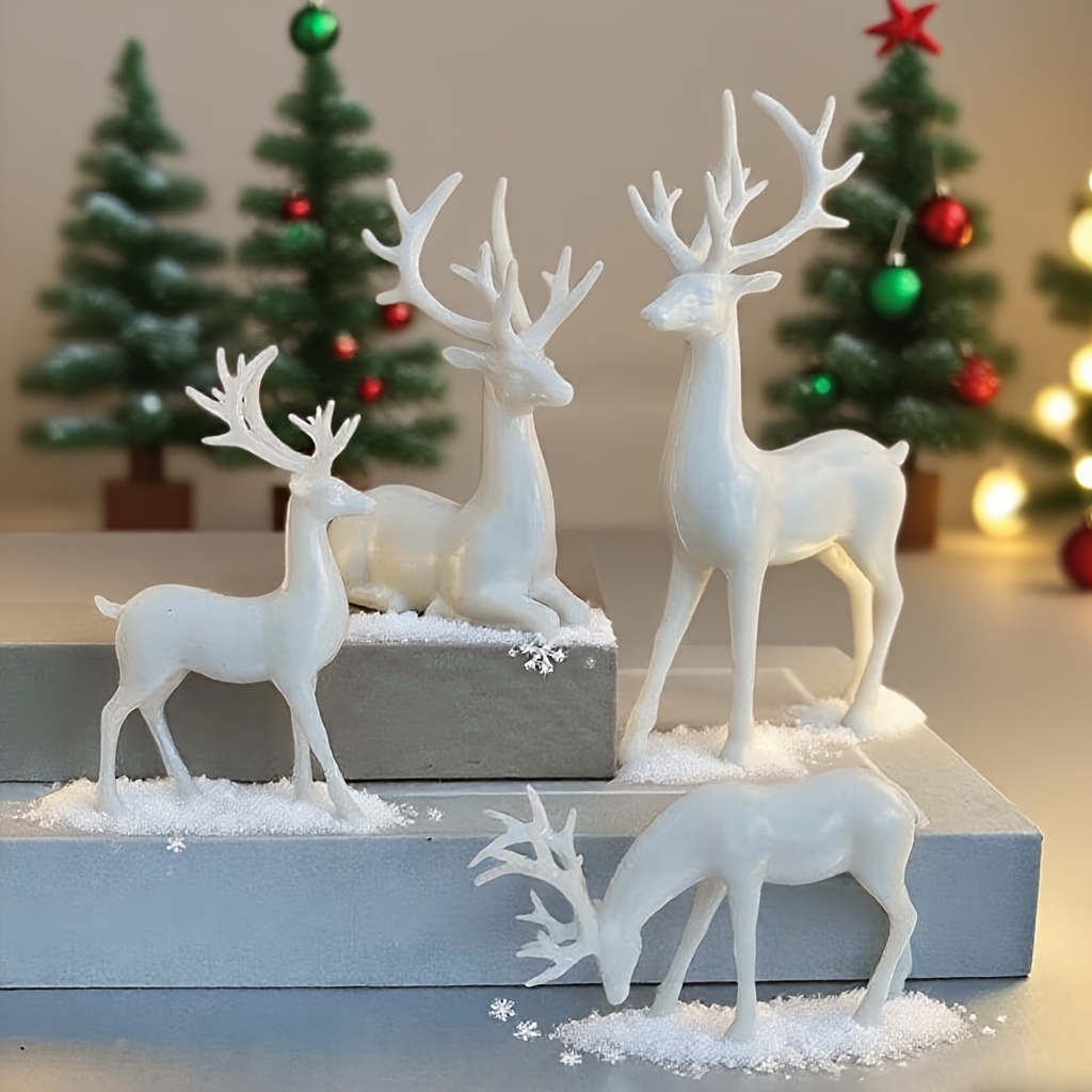 4pcs Reindeer Ornament Solid Set Home Decor Christmas (2 Large 2 Small)