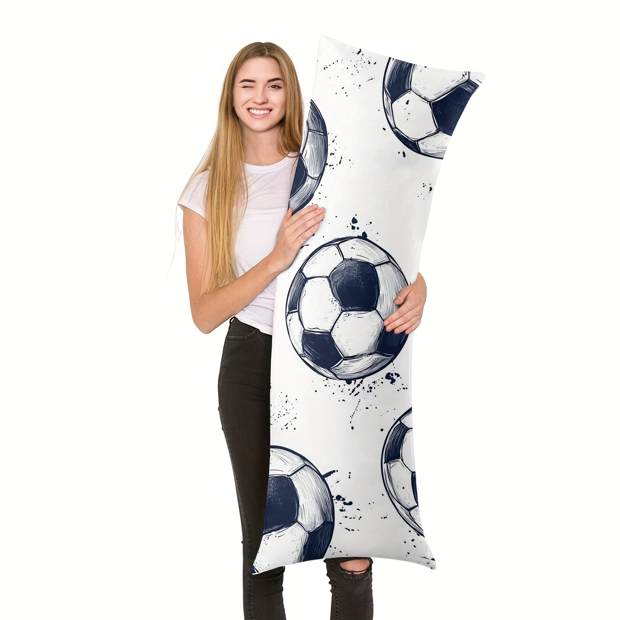 TEMU 1pc Soccer-themed Long Pillow Cover, 20"x54" - Paint Splatter Design With Footballs, Zipper Closure, Reversible, Machine Washable, Bedding,