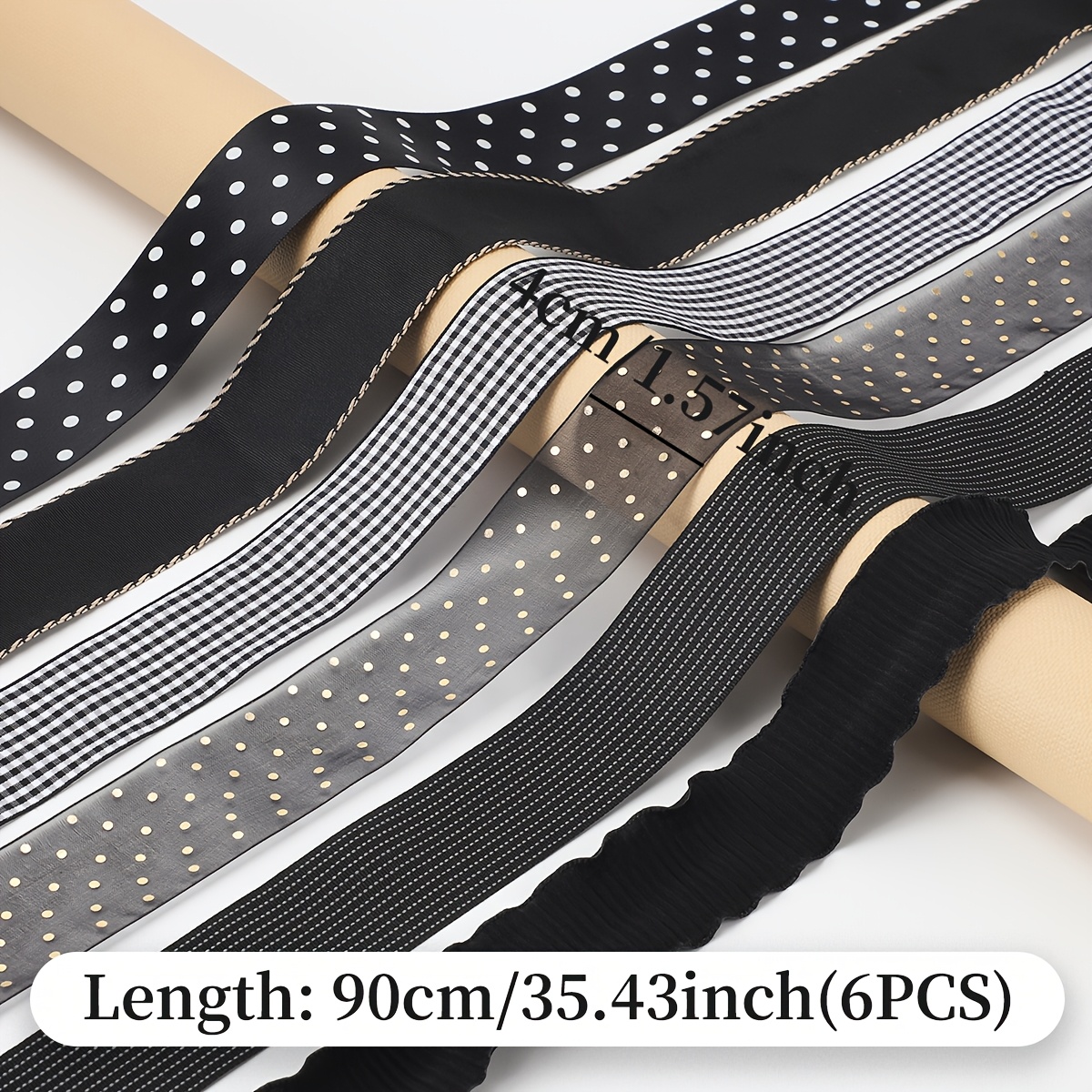 TEMU 6pcs Ruban de satin double face, Ruban rayé//doté, Largeur 4Cm, Ruban de satin double face, Convient pour de cadeaux de diverses couleurs, la