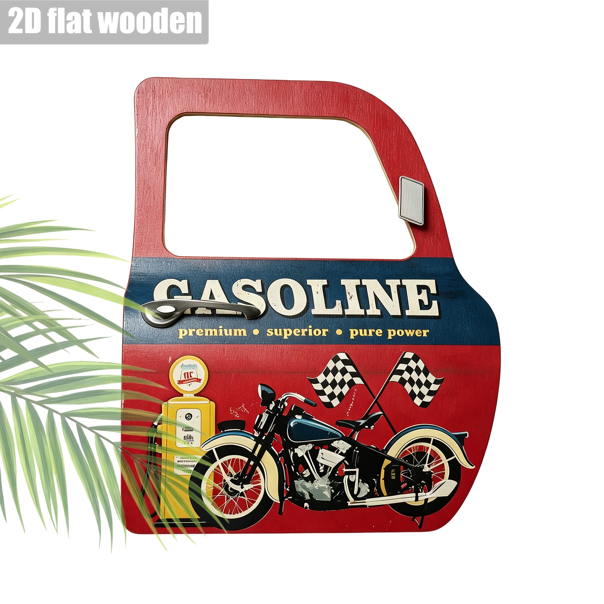 TEMU Panneau mural suspendu en bois de porte de camion 2D plat, Panneau mural drapeau à de course de moto à essence vintage, Décoration de