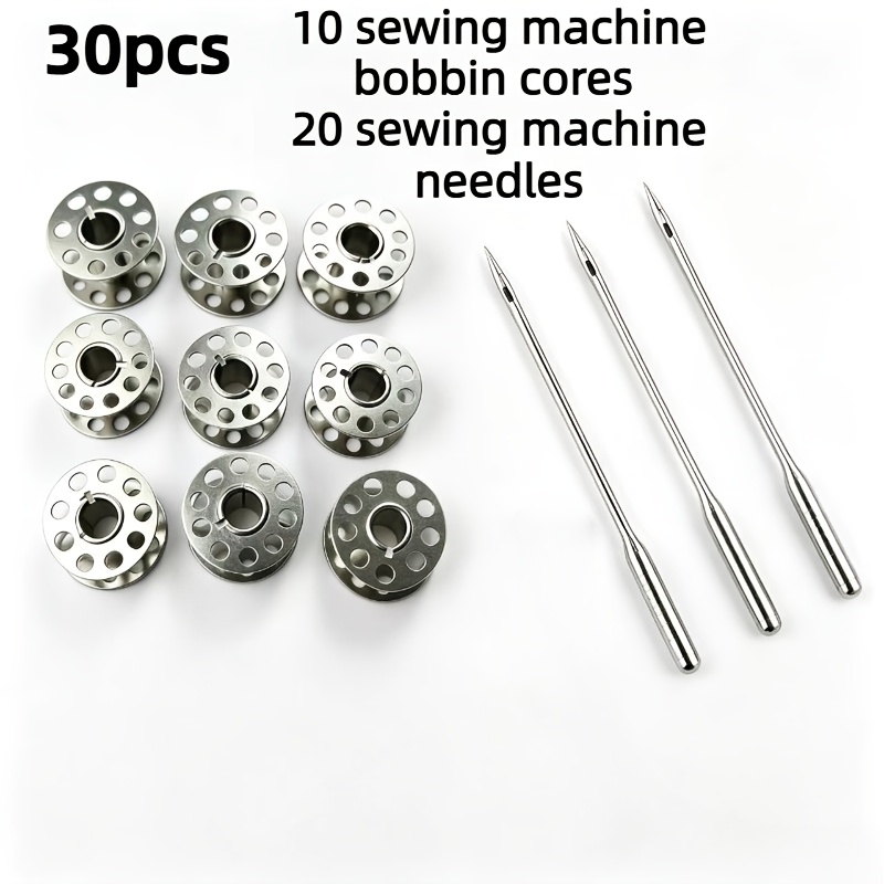 TEMU 30pcs (10pcs Bobbin Cores And 20pcs Sewing Machine Needles) Special Metal Bobbin Cores, Stainless Steel Sewing Machine Bobbin Cores, Sewing