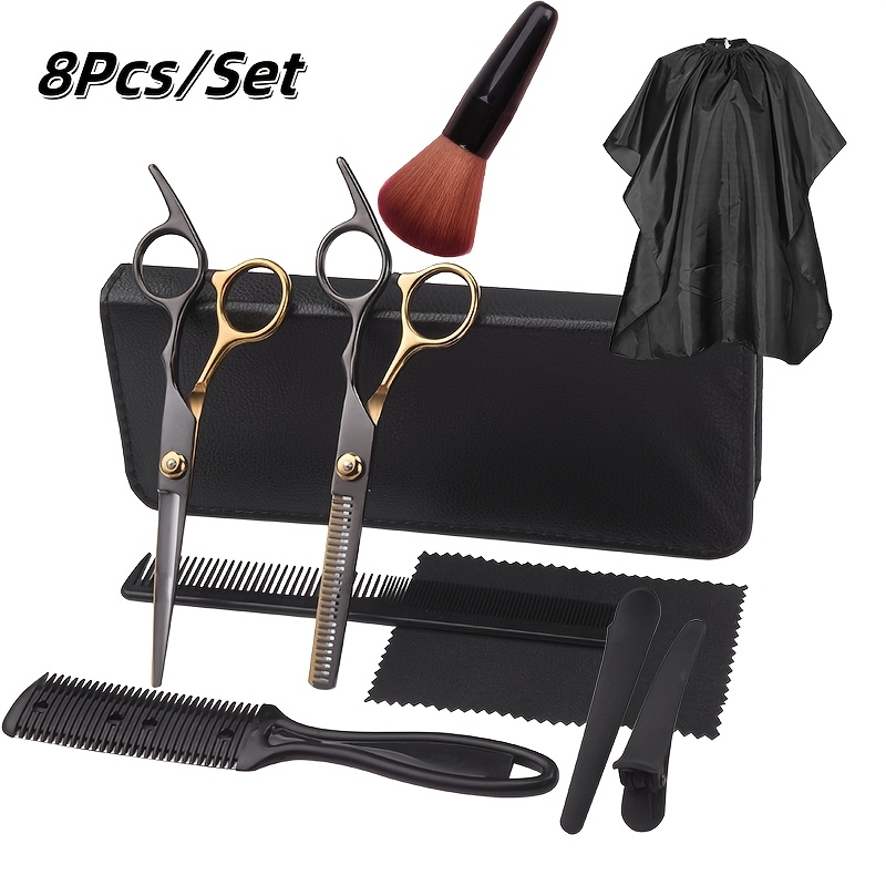 TEMU 8pcs Premium Stainless Steel Hair Scissors Set - Professional Barber Shears, Durable Thinning & Blending Scissors, Versatile Styling Tools For - Home & Salon Use
