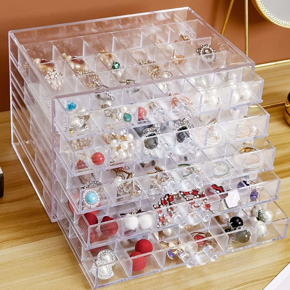 TEMU [popular ] Acrylic Transparent Jewelry Storage Box, Jewelry Earring Ring Storage Box, Plastic Jewelry Storage Display Cabinet, 5-tier/3-tier