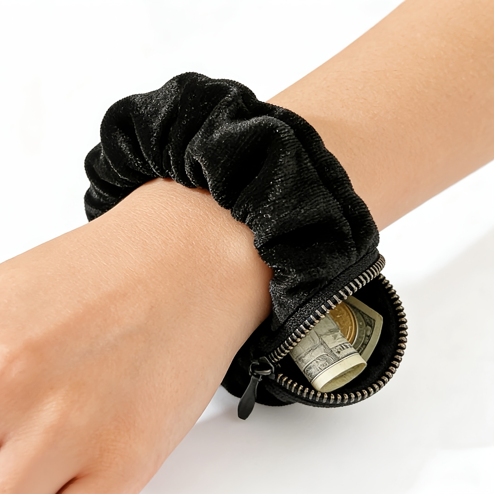 TEMU 3-pack Velvet Hair Scrunchie-shaped Coin Purses With Zippers. Elastic And Hair-friendly. Can Hold , Lipsticks And Small Hair Clips, And Serve As