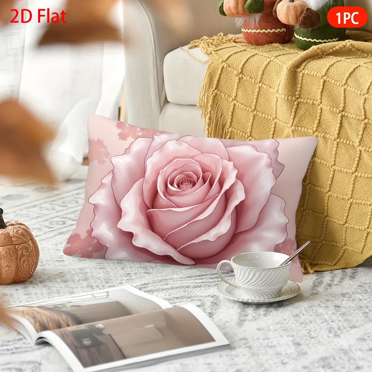 TEMU 2d Flat, 1pc, Throw Pillow Covers, , Patterned Short Plush Pillowcase, Suitable For Vacation Homes, Living Room, Double-sided Printing,