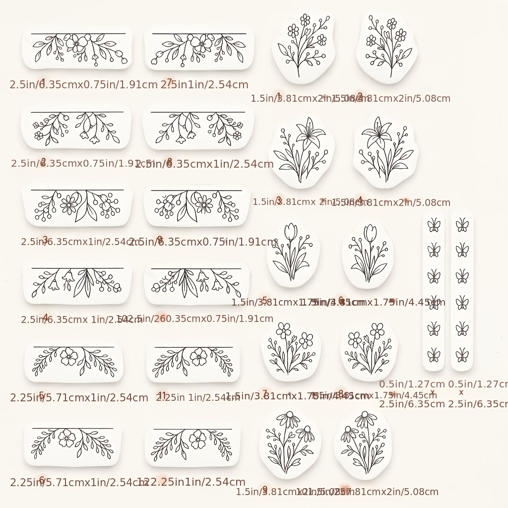 24pcs Washable Water-Soluble Embroidery Sticker Set - Floral Patterns