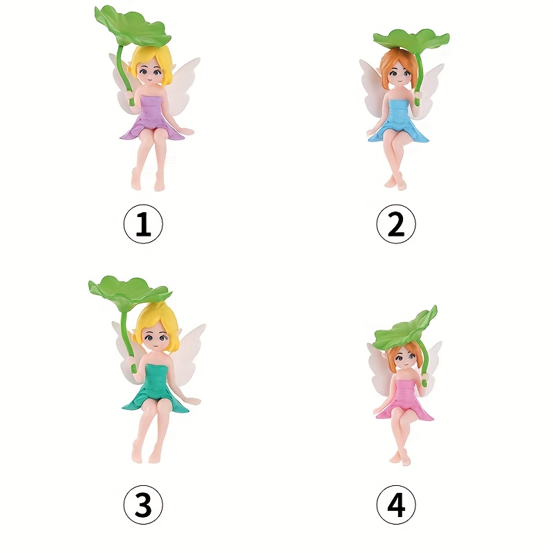 Juego de 4 Piezas de Figuras Coleccionables Creativas de Hada Hojas de Loto, Decoración de Micro Paisaje, Adornos para Jardinería Bonsái, Adornos de Coche de Dibujos Animados, Decoraciones Lindas para Escritorio de Habitación, Adornos para Estación de Trabajo de Oficina