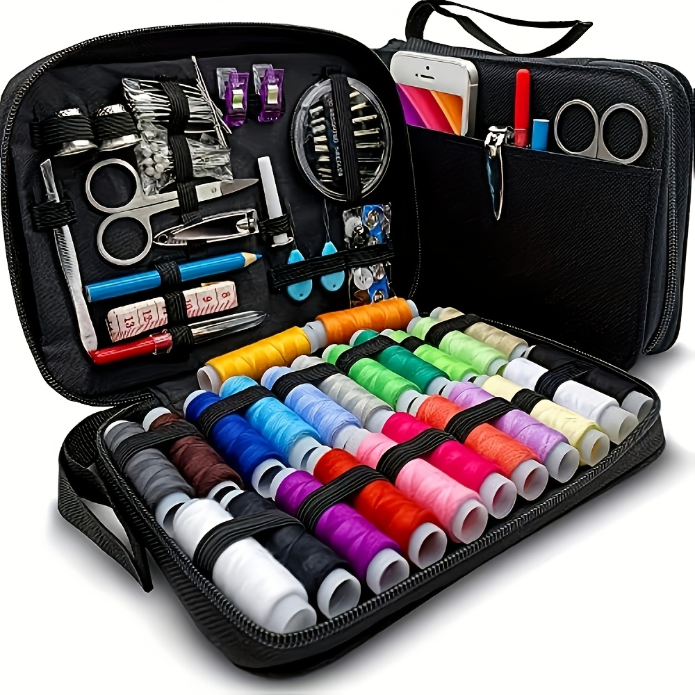 portable mini travel sewing kit colorful canvas essentials for quick repairs everyday use details 1