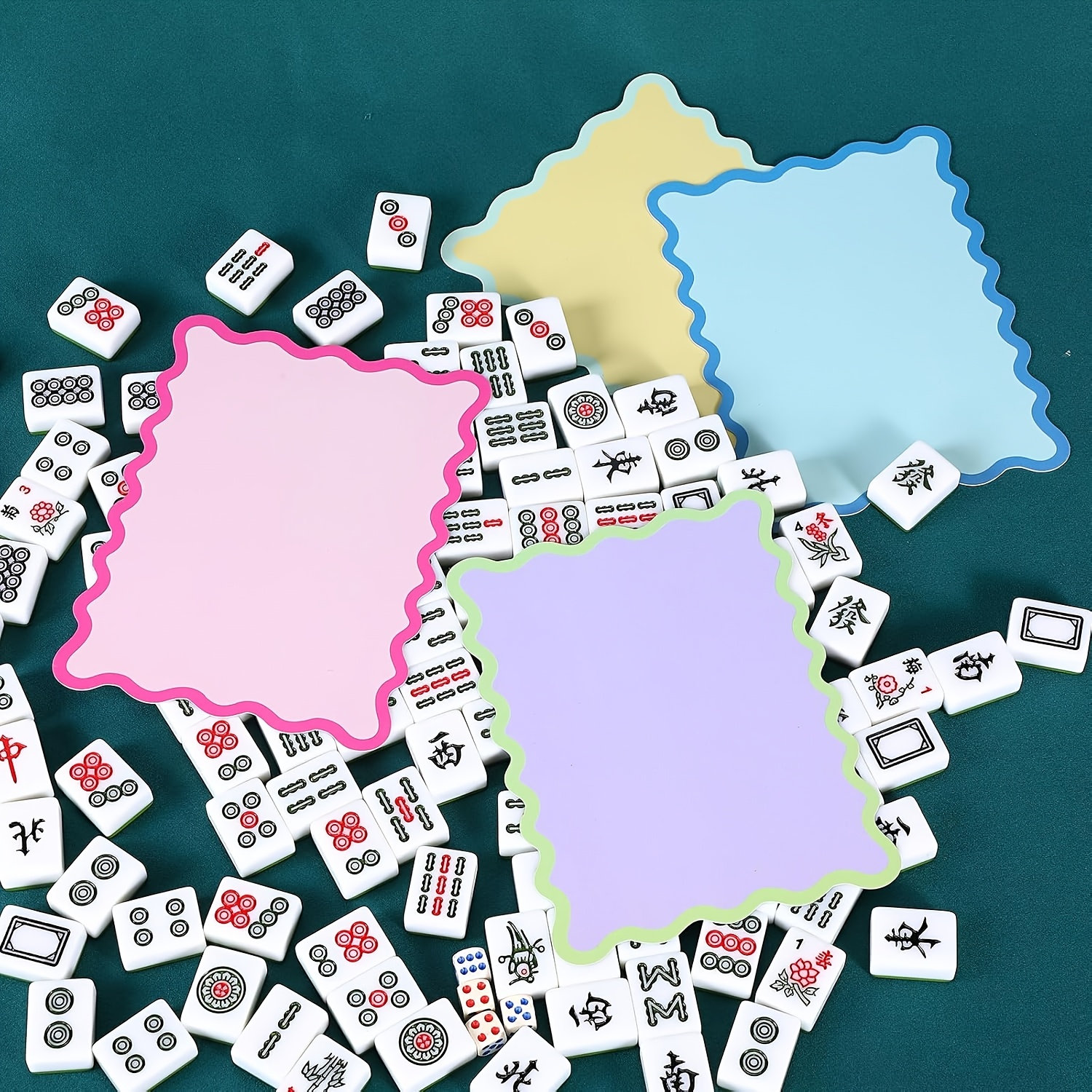 4pcs Mahjong Shuffler Set with Wavy Edge Design