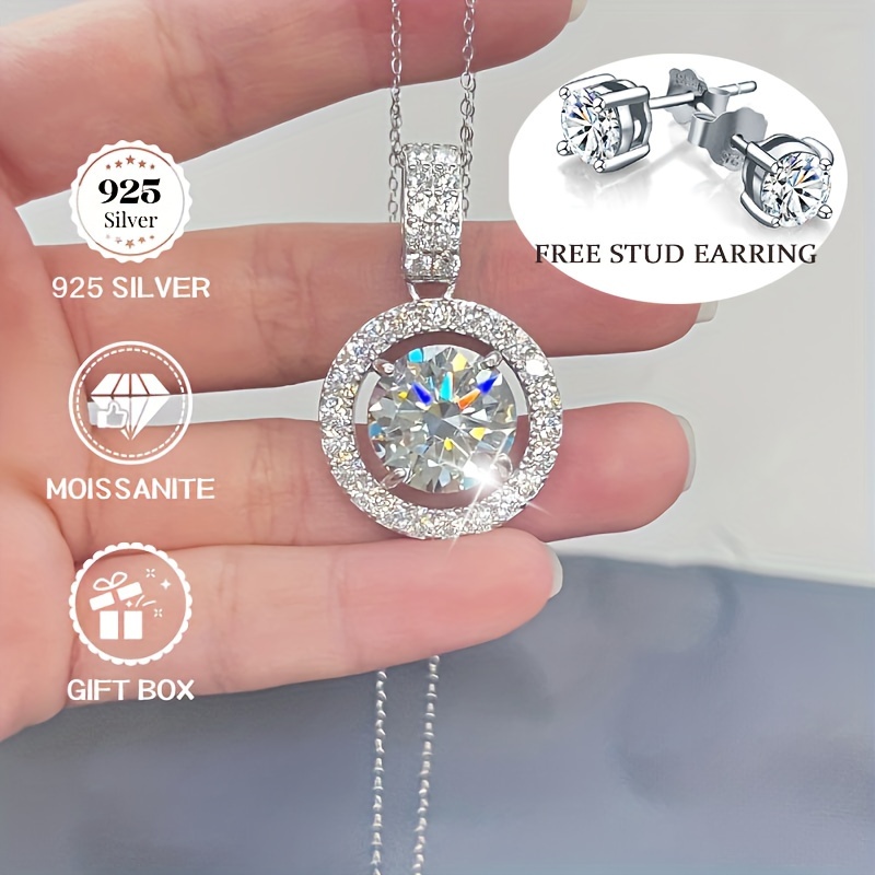 

5ct Fashion Sparkling Moissanite Pendant Necklace, Sterling Silver Round Bag Pendant Necklace, Birthday Anniversary Gift